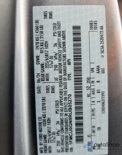 2024 Ford Escape Active z USA, uszkodzony, nr VIN 1FMCU0GN9RUB05270